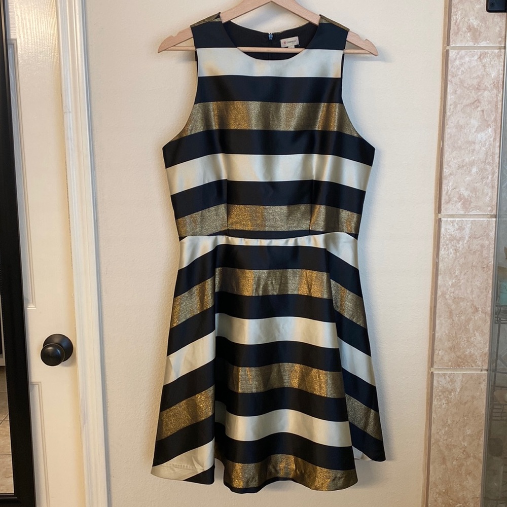 Cremieux black and gold a-line cocktail dress